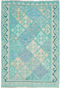 Tappeto Kilim Stilizzato Turchese Avorio 100x147 Cm
