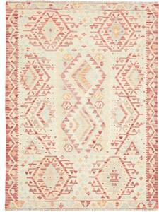 Tappeto Kilim Geometrico Avorio Rosso Mattone 109x146 Cm