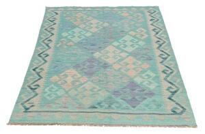 Tappeto Kilim Stilizzato Turchese Avorio 100x147 Cm