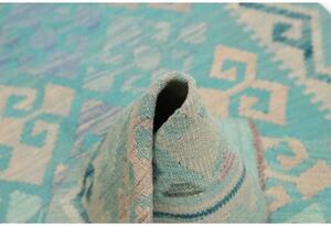 Tappeto Kilim Stilizzato Turchese Avorio 100x147 Cm