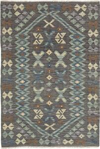 Tappeto Kilim Geometrico Grigio Scuro Azzurro 101x149 Cm