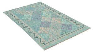 Tappeto Kilim Stilizzato Turchese Avorio 100x147 Cm