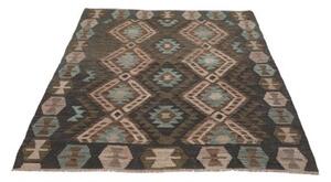Tappeto Kilim Geometrico Antracite Marrone Chiaro 129x168 Cm