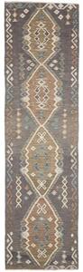 Tappeto Kilim Stilizzato Grigio Scuro Beige Corsia 79x304 Cm