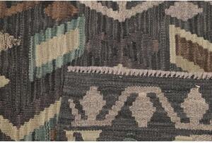 Tappeto Kilim Geometrico Grigio Scuro Beige Corsia 70x195 Cm