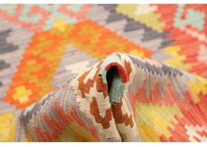Tappeto Kilim Geometrico Rosso Corallo Multicolore Corsia 78x243 Cm