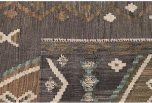Tappeto Kilim Stilizzato Grigio Scuro Beige Corsia 79x304 Cm