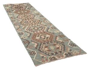 Tappeto Kilim Stilizzato Verde Petrolio Marrone Corsia 86x285 Cm