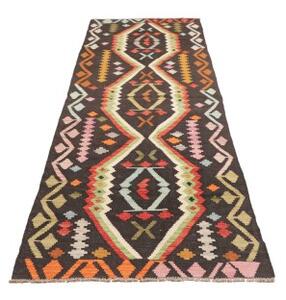 Tappeto Kilim Geometrico Nero Rosso Corsia 84x294 Cm