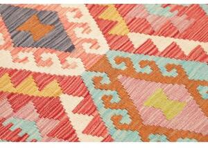 Tappeto Kilim Geometrico Rosso Mattone Multicolore Corsia 78x242 Cm