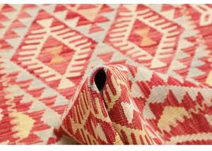 Tappeto Kilim Geometrico Rosso Avorio Corsia 76x295 Cm