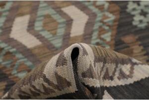 Tappeto Kilim Stilizzato Marrone Scuro Beige Corsia 85x286 Cm