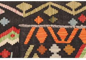 Tappeto Kilim Geometrico Nero Rosso Corsia 84x294 Cm