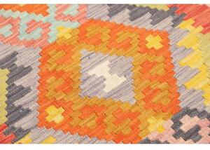 Tappeto Kilim Geometrico Rosso Corallo Multicolore Corsia 78x243 Cm