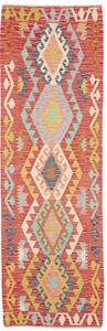 Tappeto Kilim Geometrico Rosso Mattone Multicolore Corsia 78x242 Cm