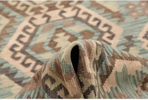 Tappeto Kilim Stilizzato Verde Petrolio Marrone Corsia 86x285 Cm