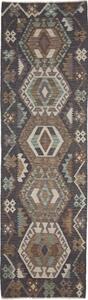 Tappeto Kilim Stilizzato Marrone Scuro Beige Corsia 85x286 Cm