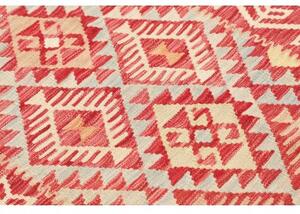 Tappeto Kilim Geometrico Rosso Avorio Corsia 76x295 Cm