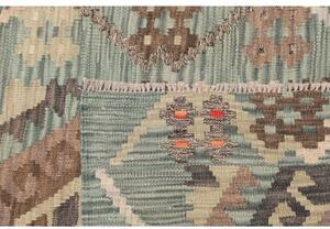 Tappeto Kilim Stilizzato Verde Petrolio Marrone Corsia 86x285 Cm