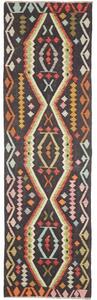 Tappeto Kilim Geometrico Nero Rosso Corsia 84x294 Cm