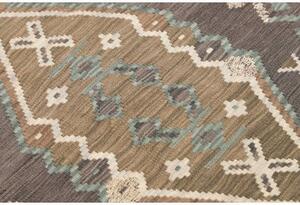 Tappeto Kilim Stilizzato Grigio Scuro Beige Corsia 79x304 Cm