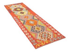 Tappeto Kilim Geometrico Rosso Corallo Multicolore Corsia 78x243 Cm