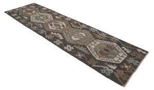 Tappeto Kilim Stilizzato Marrone Scuro Beige Corsia 85x286 Cm