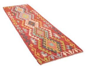 Tappeto Kilim Geometrico Rosso Mattone Multicolore Corsia 78x242 Cm