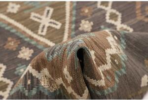 Tappeto Kilim Stilizzato Grigio Scuro Beige Corsia 79x304 Cm