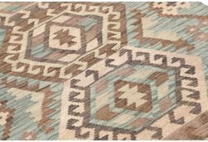 Tappeto Kilim Stilizzato Verde Petrolio Marrone Corsia 86x285 Cm