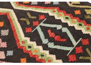 Tappeto Kilim Geometrico Nero Rosso Corsia 84x294 Cm