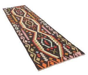 Tappeto Kilim Geometrico Nero Rosso Corsia 84x294 Cm