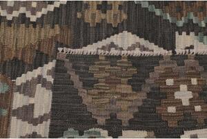 Tappeto Kilim Stilizzato Marrone Scuro Beige Corsia 85x286 Cm