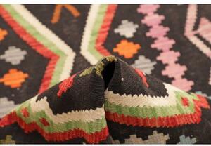 Tappeto Kilim Geometrico Nero Rosso Corsia 84x294 Cm