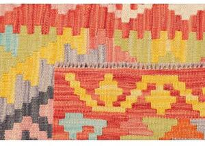 Tappeto Kilim Geometrico Rosso Corallo Multicolore Corsia 78x243 Cm