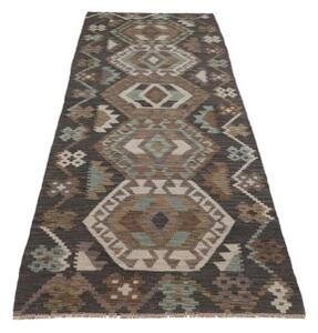 Tappeto Kilim Stilizzato Marrone Scuro Beige Corsia 85x286 Cm