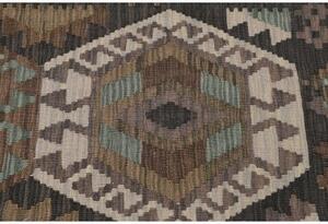 Tappeto Kilim Stilizzato Marrone Scuro Beige Corsia 85x286 Cm