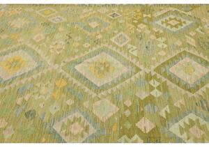 Tappeto Kilim Geometrico Verde Beige 211x306 Cm