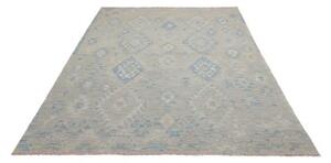 Tappeto Kilim Geometrico Grigio Chiaro Azzurro 175x257 Cm