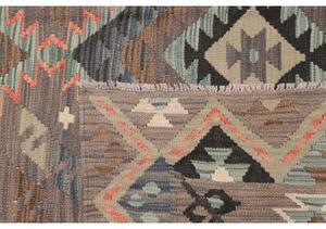 Tappeto Kilim Geometrico Marrone Tortora Blu Avio 209x299 Cm