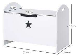 HOMCOM baule contenitore portagiochi bambini gioco giochi legno bianco cerniere sicurezza atossico sicuro Bianco 62cm x 40cm x 46.5cm