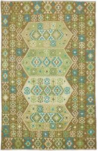 Tappeto Kilim Geometrico Verde Marrone 197x307 Cm