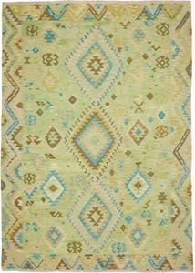 Tappeto Kilim Geometrico Verde Chiaro Celeste 209x291 Cm