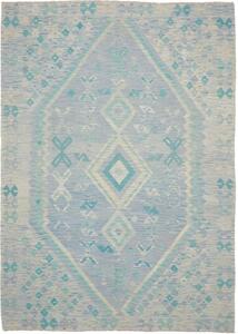 Tappeto Kilim Geometrico Celeste Avorio 201x290 Cm