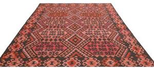 Tappeto Kilim Geometrico Rosso Mattone Antracite 213x301 Cm