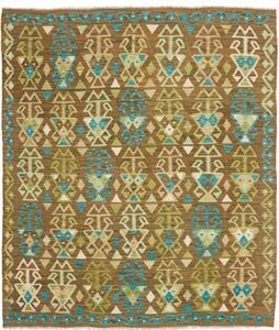 Tappeto Kilim Stilizzato Marrone Verde 168x197 Cm