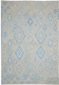 Tappeto Kilim Geometrico Grigio Chiaro Azzurro 175x257 Cm