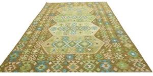 Tappeto Kilim Geometrico Verde Marrone 197x307 Cm