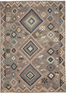 Tappeto Kilim Geometrico Marrone Tortora Blu Avio 209x299 Cm