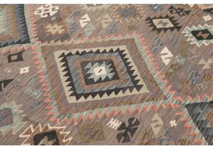 Tappeto Kilim Geometrico Marrone Tortora Blu Avio 209x299 Cm